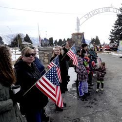 Supporters stand outside the Spanish Fork City Cemetery prior to the interment service for Utah County Sheriff's Sgt. Cory Wride on Wednesday, Feb. 5, 2014.