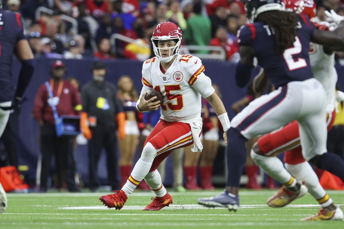 Kansas City Chiefs quarterback Patrick Mahomes (15) in action during the game against the Houston Texans at NRG Stadium.