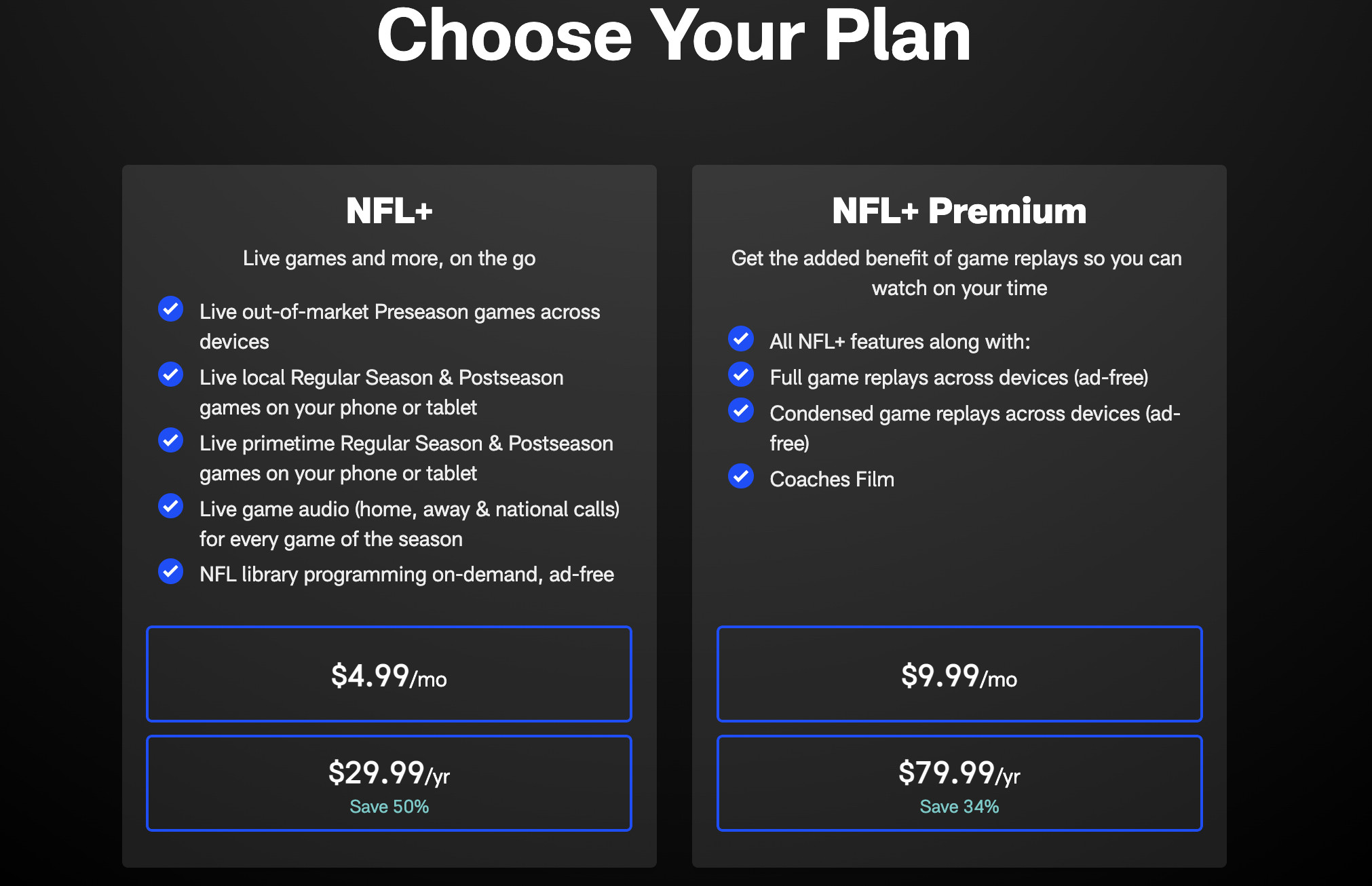cost of nfl plus
