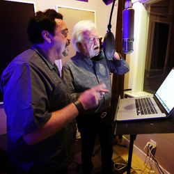 Brothers Jay Osmond, left, and Merrill Osmond run through a song as they work on a record at Rock Canyon Studios in Provo on Tuesday, June 26, 2018.