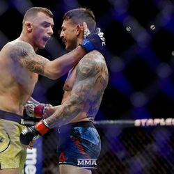 Renato Moicano and Cub Swanson talk after UFC 227 fight.
