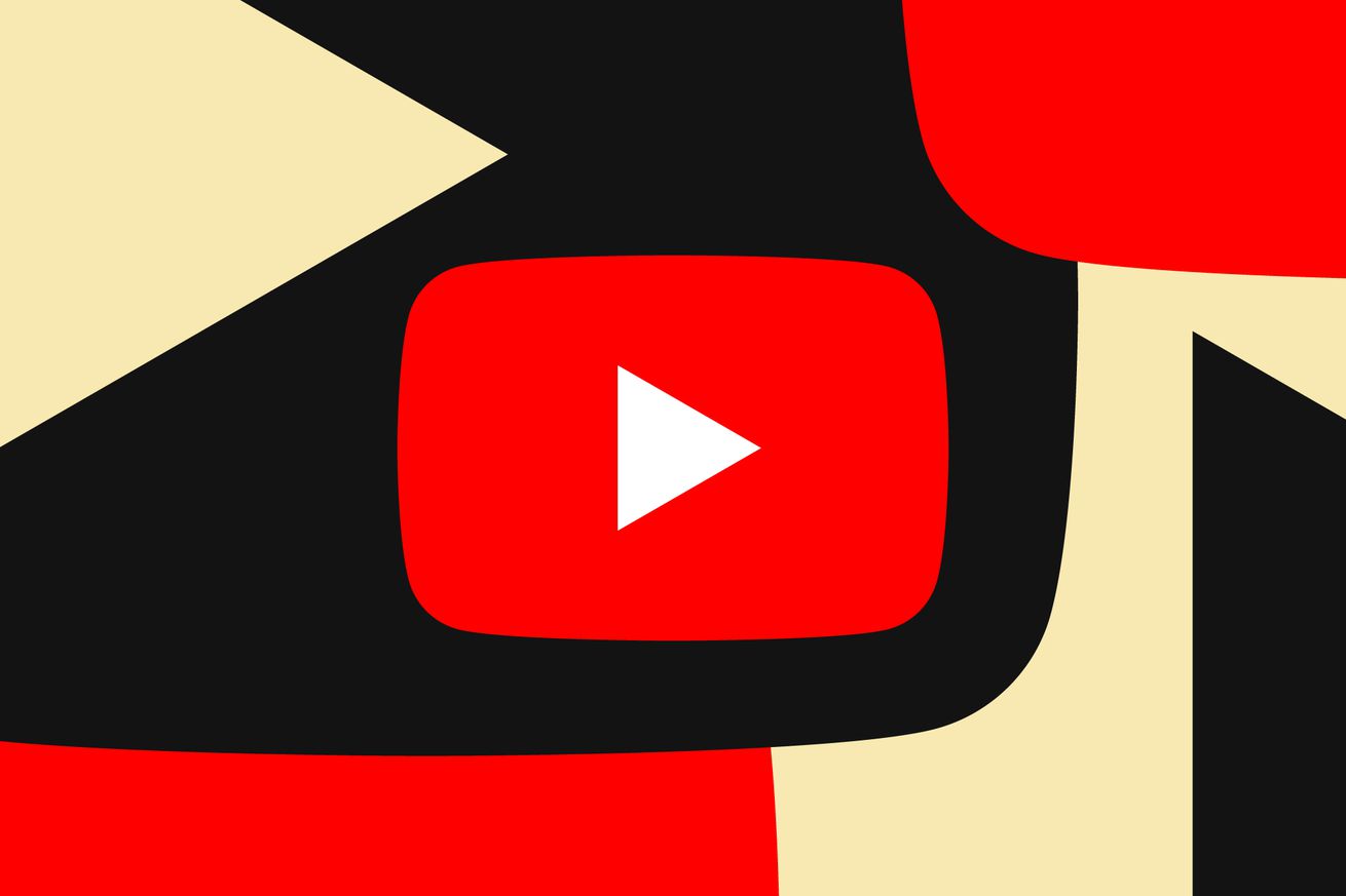 YouTube logo image in red, over a geometric red, black, and cream background