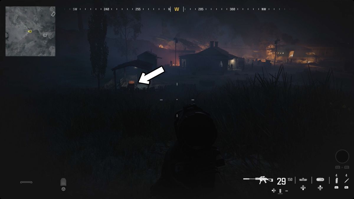 Call of Duty: Modern Warfare 3 screenshot with the Silenced Victus XMR location marked.