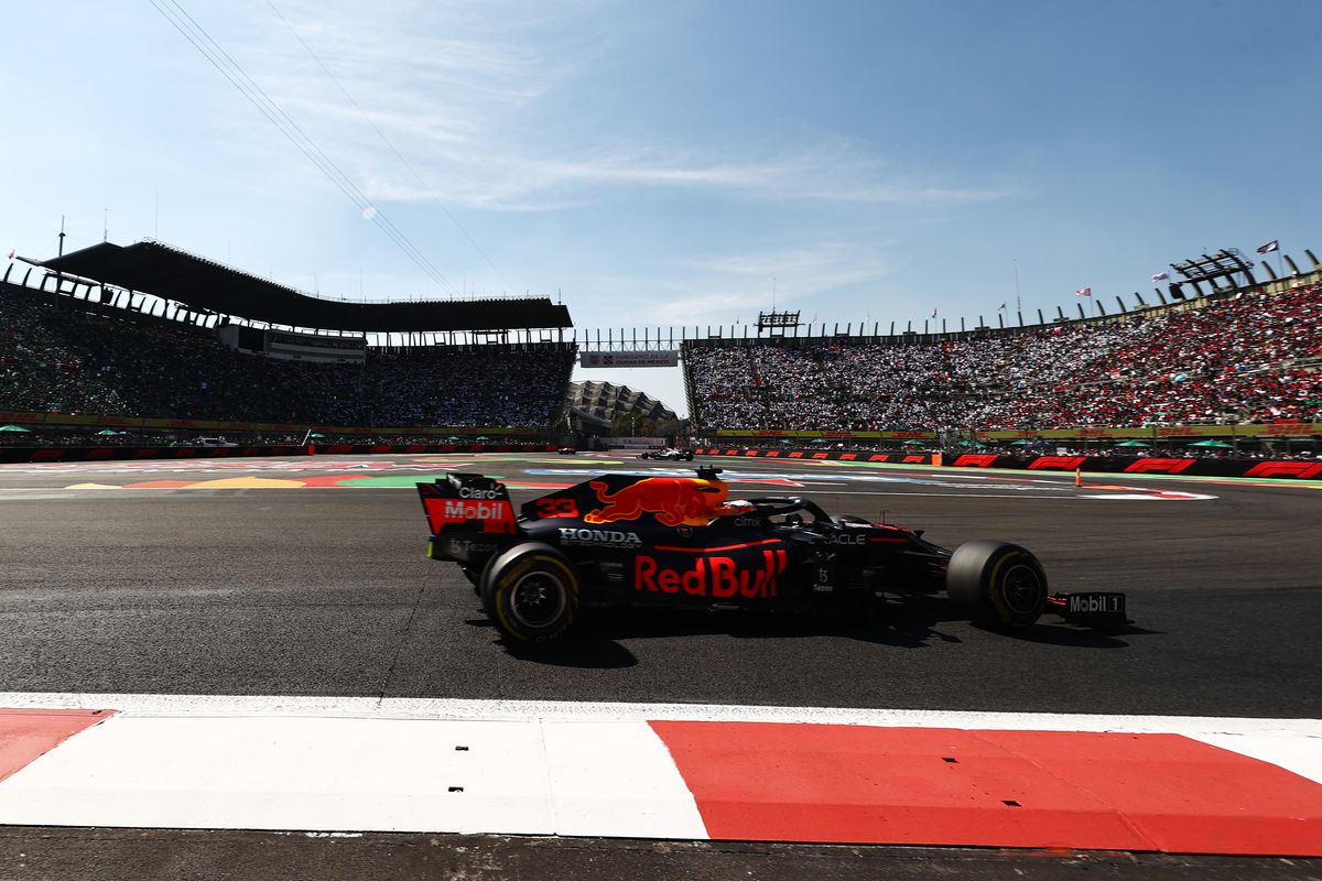 Max Verstappen of the Netherlands driving the (33) Red Bull Racing RB16B Honda during the F1 Grand Prix of Mexico at Autodromo Hermanos Rodriguez on November 07, 2021 in Mexico City, Mexico.