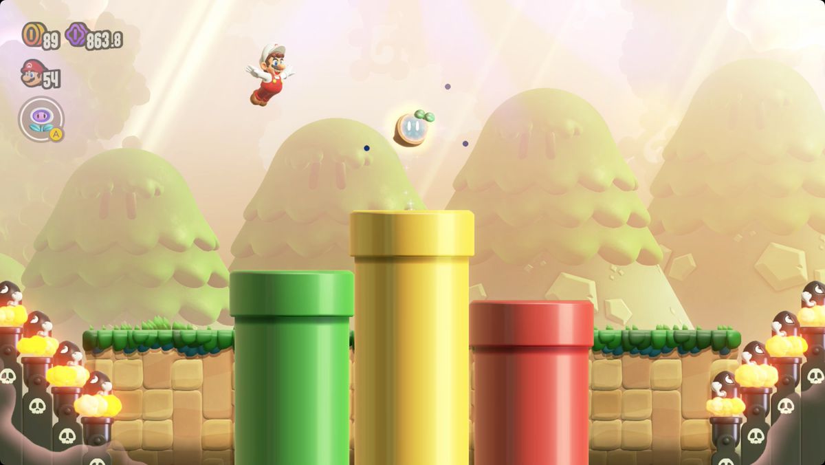 Super Mario Bros. Wonder The Semifinal Test Piranha Plant Reprise screenshot showing the location of a Wonder Seed.