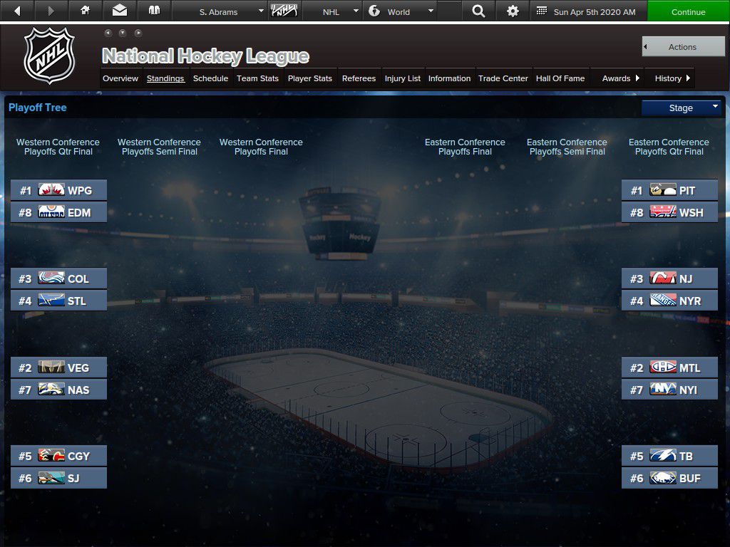 The 2020 NHL Playoffs in EHM.  The series are set.