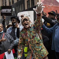George Blakemore speaks during a rally outside the Chicago Housing Authority headquarters in the Loop, decrying economic disparities for black communities in the city, Monday morning, May 3, 2021.