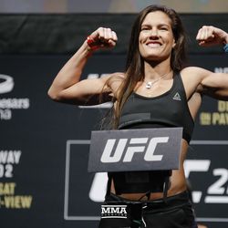 Cortney Casey poses at UFC 218 weigh-ins.