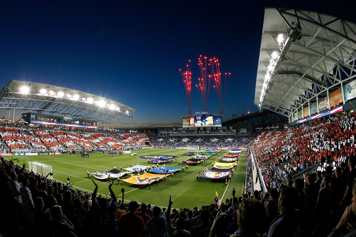 CHESTER, PA - JULY 25: A general view during the National Anthem before the 2012 AT&T MLS All-Star Game between the MLS All-Stars and Chelsea at PPL Park on July 25, 2012 in Chester, Pennsylvania.  (Photo by Mike Lawrie/Getty Images)