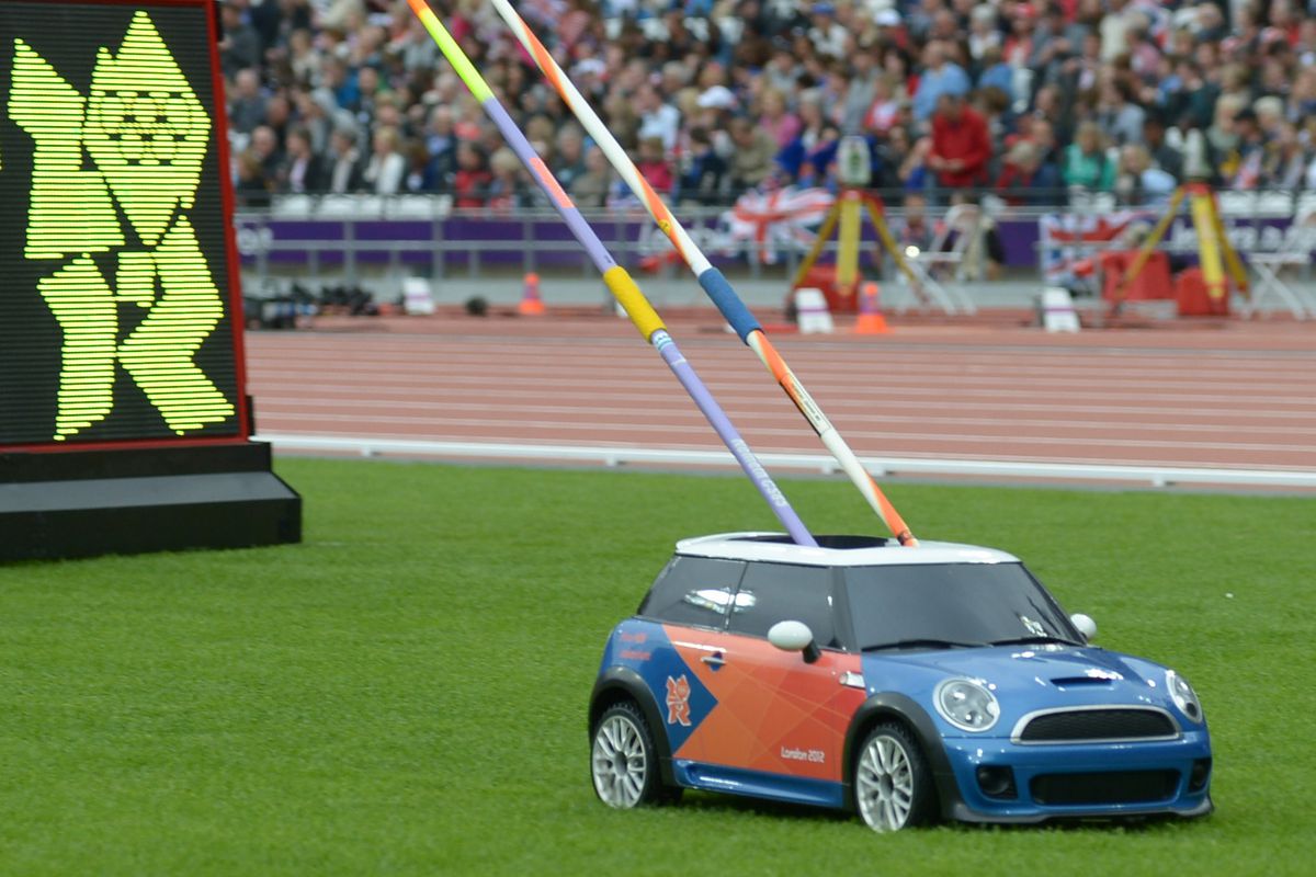 Radio controlled javelin-catcher car at the London Olympics