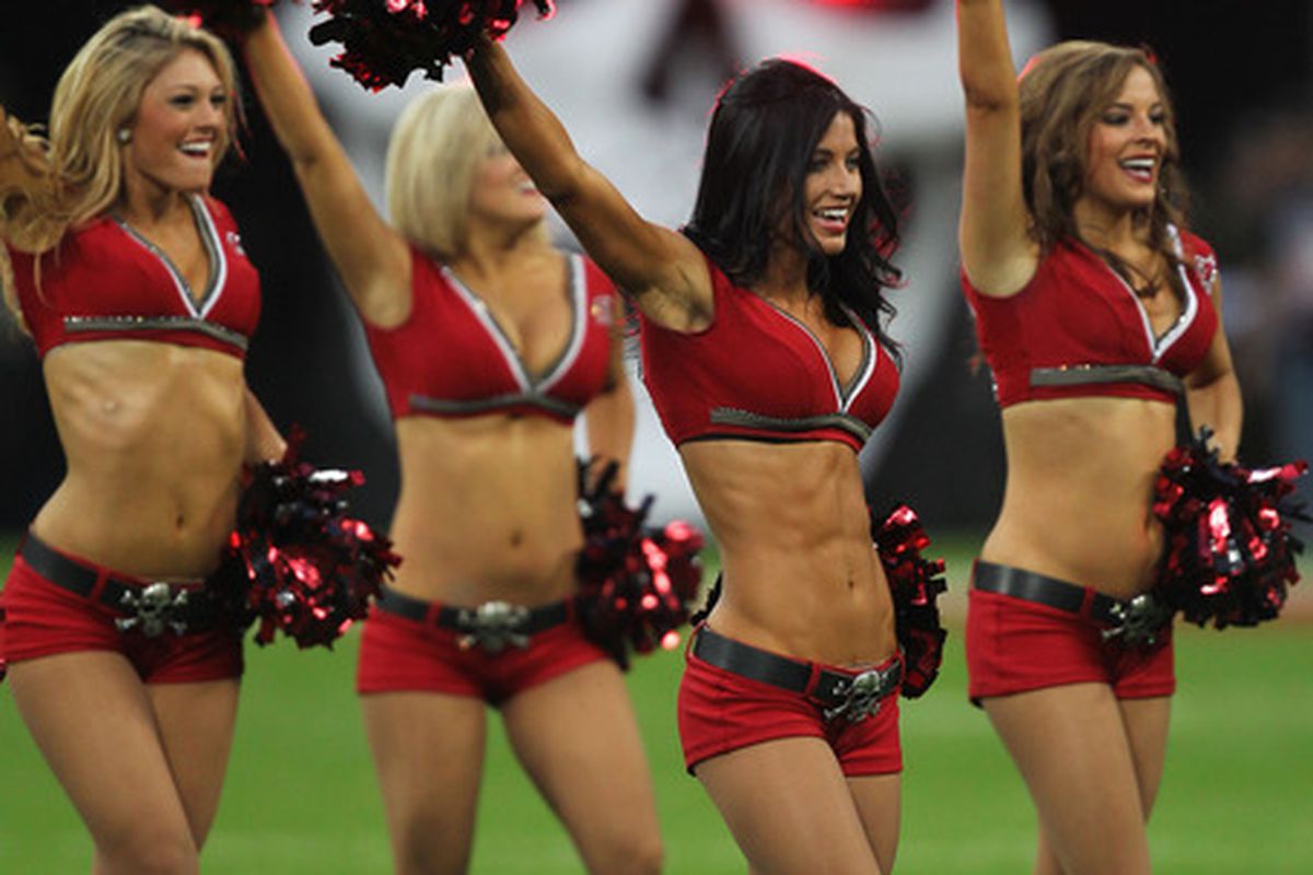 LONDON, ENGLAND - OCTOBER 23:  Tampa Bay Buccaneers cheerleaders perform prior to the NFL International Series match between Chicago Bears and Tampa Bay Buccaneers at Wembley Stadium.  (Photo by Streeter Lecka/Getty Images)