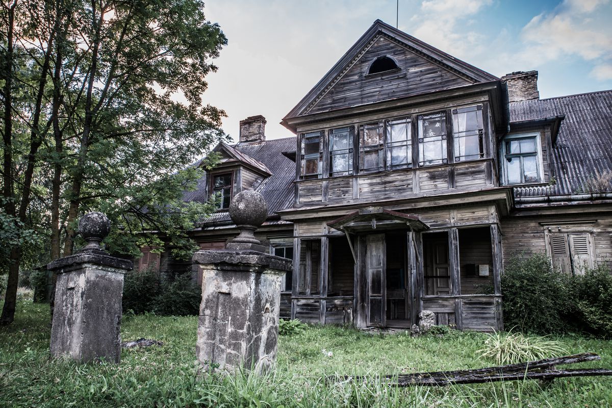 A particularly spooky home with gravestones included.