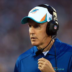 Aug 4, 2013; Canton, OH, USA; Miami Dolphins head coach Joe Philbin on the sidelines in the first quarter of the 2013 Pro Football Hall of Fame game against the Dallas Cowboys at Fawcett Stadium.