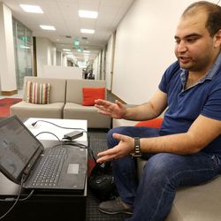 Ahmad Alsaleem, a doctoral computing student, talks about a video game he co-created that can diagnose lazy eye during an interview at the Spencer Eccles Health Sciences Library in Salt Lake City on Tuesday, Aug. 16, 2016.