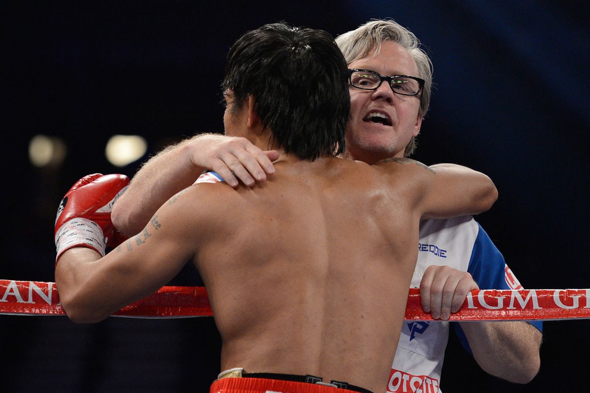 Freddie Roach thought Manny Pacquiao clearly won last night against Timothy Bradley. (Photo by Kevork Djansezian/Getty Images)