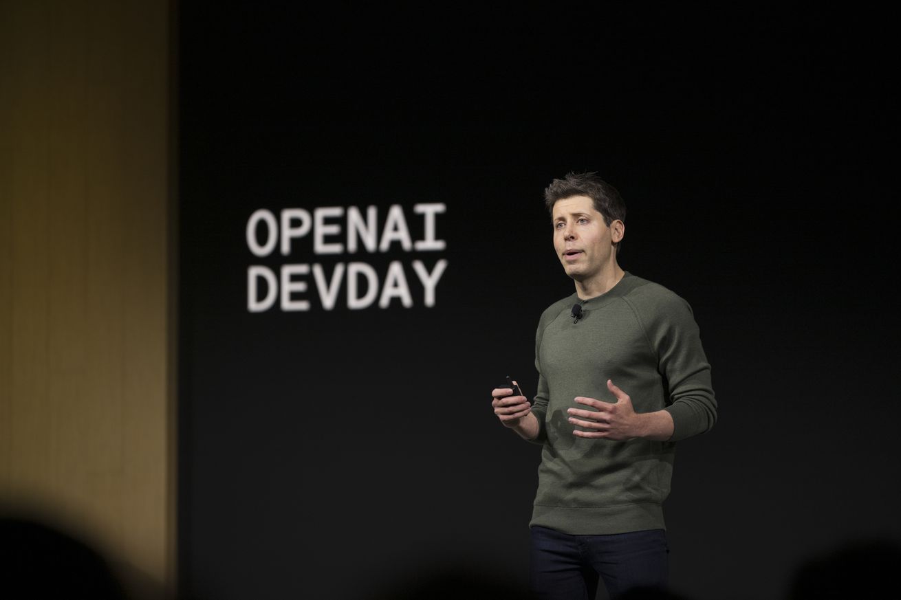 Sam Altman onstage at OpenAI DevDay.