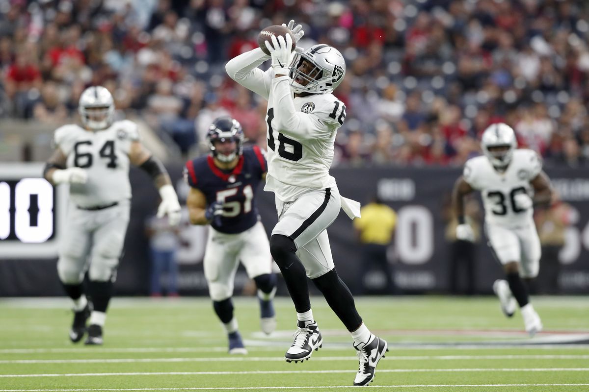 Tyrell Williams of the Oakland Raiders catches a pass for a touchdown in the second half against the Houston Texans at NRG Stadium on October 27, 2019 in Houston, Texas.