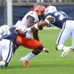 The Illinois Fighting Illini take on the UConn Huskies in a college football game at Pratt & Whitney Stadium at Rentschler Field in East Hartford, CT on September 7, 2019.
