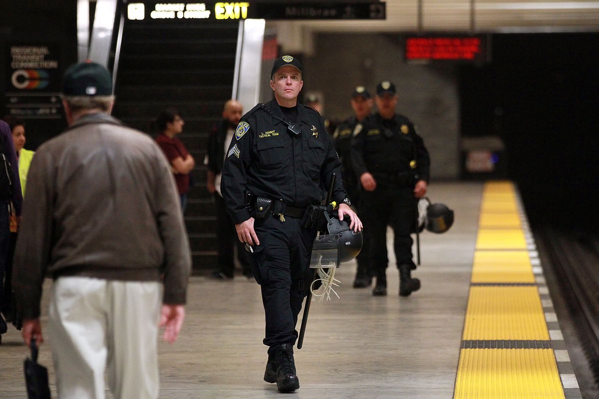 BART cops on the platform at Civic Center Station.