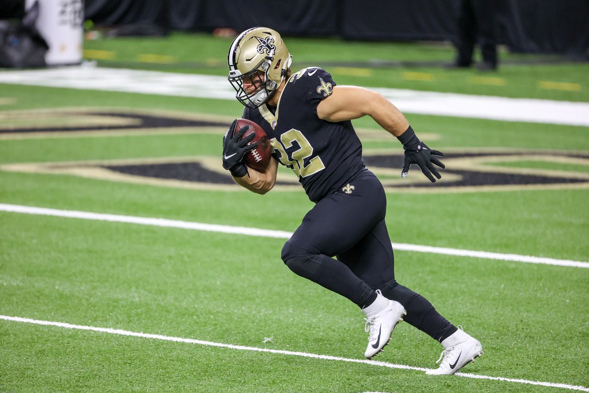 New Orleans Saints fullback Michael Burton warms up prior to kickoff against the Green Bay Packers at the Mercedes-Benz Superdome.