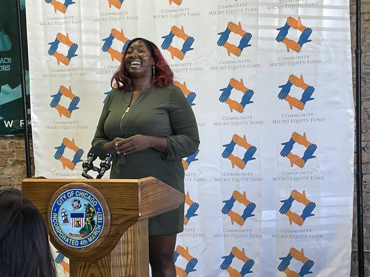 Tiffany Williams, the owner of Exquisite 501, is among the business owners who want to receive capital through the new Community Micro Equity Fund, which was announced Wednesday, Sept. 15, 2021, at a news conference in Chicago’s Woodlawn neighborhood.