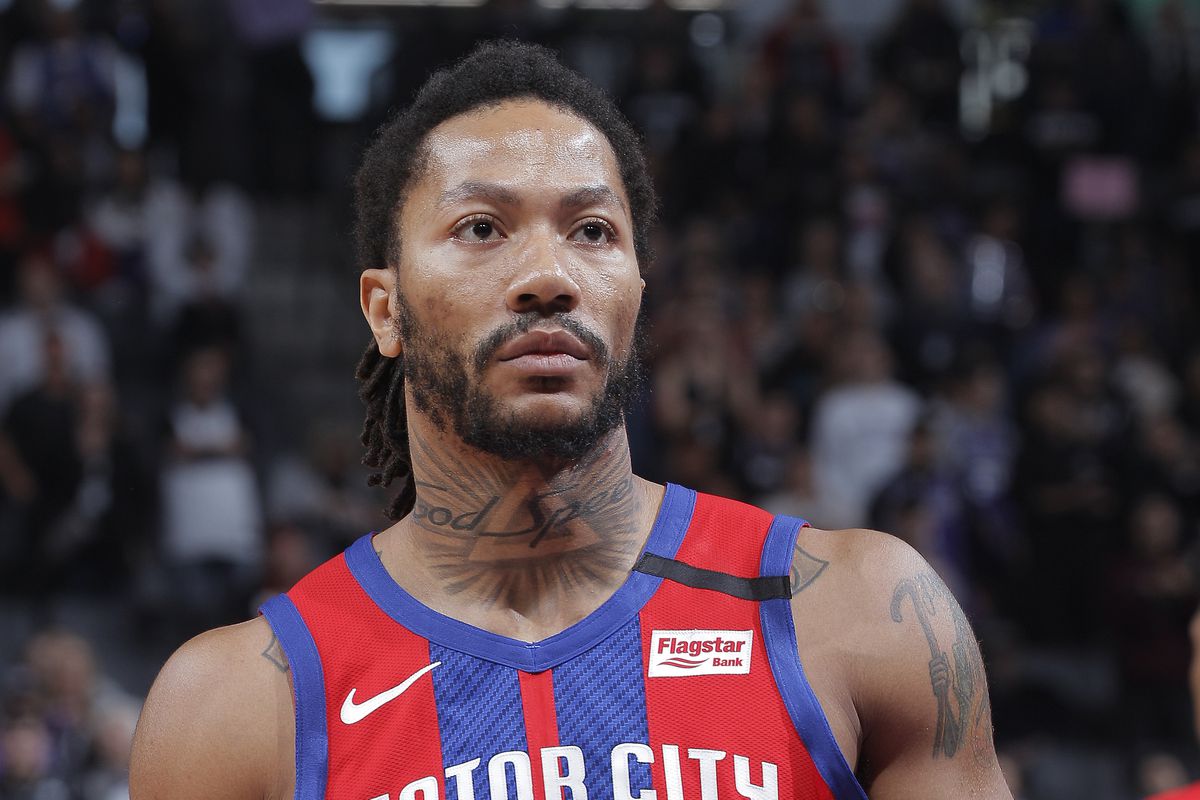 Derrick Rose #25 of the Detroit Pistons looks on during the game against the Sacramento Kings on March 1, 2020 at Golden 1 Center in Sacramento, California.&nbsp;