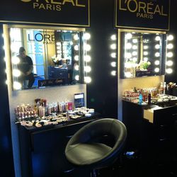 Stations for hair and makeup.