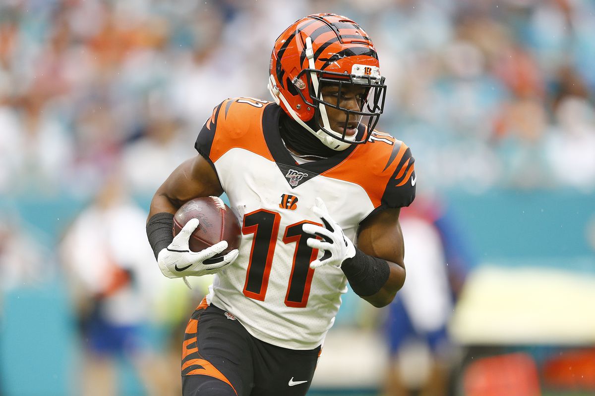 John Ross #11 of the Cincinnati Bengals in action against the Miami Dolphins during the second quarter at Hard Rock Stadium on December 22, 2019 in Miami, Florida.