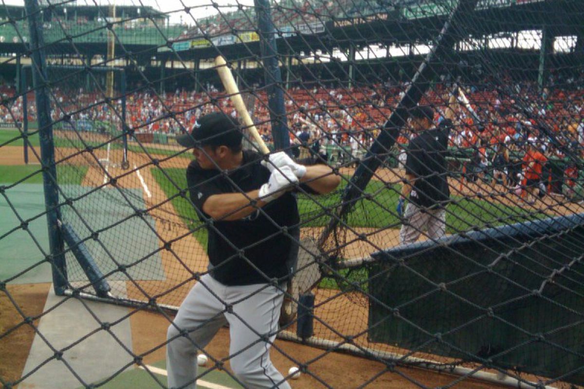 Guess Who, taking batting practice, today. Photographic proof he is back. 