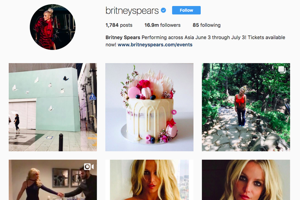 A screenshot of Britney Spears’s Instagram page