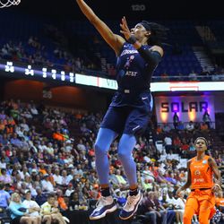 The Atlanta Dream take on the Connecticut Sun in a WNBA game at Mohegan Sun Arena in Uncasville, CT on July 19, 2019.