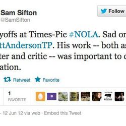 <a href="http://twitter.com/SamSifton">Sam Sifton</a>, former New York Times critic, leading the charge of critics past and present.
