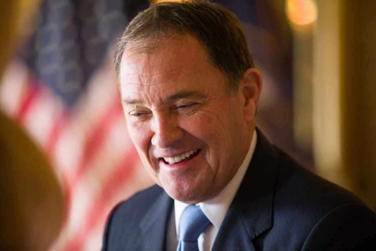 FILE - Governor Gary R. Herbert smiles Tuesday, Jan. 12, 2016. Gov. Gary Herbert announced Monday that he will join Mitt Romney during Tuesday night's caucus meeting and vote for Texas Sen. Ted Cruz as the Republican presidential nominee.