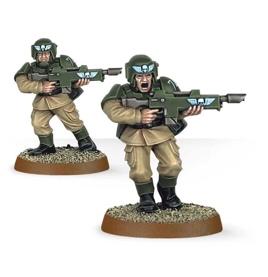 Two soldiers in green combat armor hold exotic rifles to their chests.