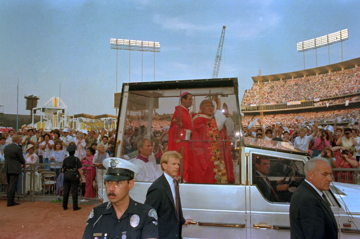 Pope John Paul II Traveling in Motorcade