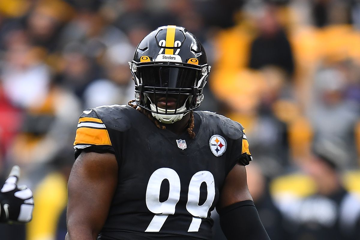 Larry Ogunjobi #99 of the Pittsburgh Steelers in action during the game against the Baltimore Ravens at Acrisure Stadium on December 11, 2022 in Pittsburgh, Pennsylvania.