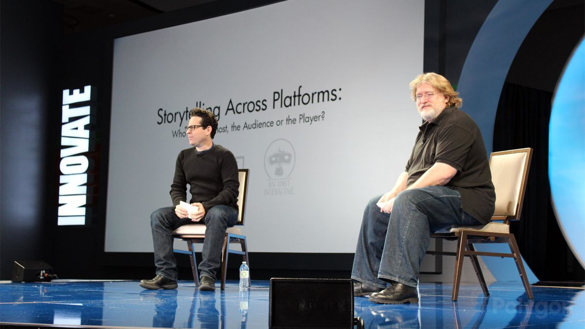 Gabe Newell and J.J. Abrams at DICE 2013 (Poly watermark)