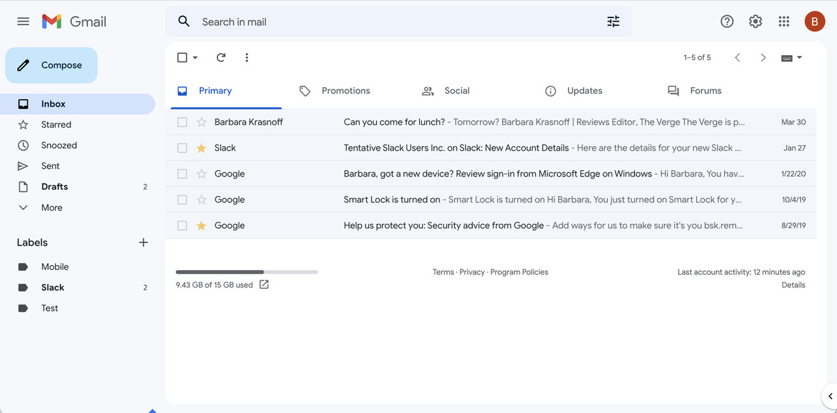 Вече имате новия Gmail без панела с приложения.