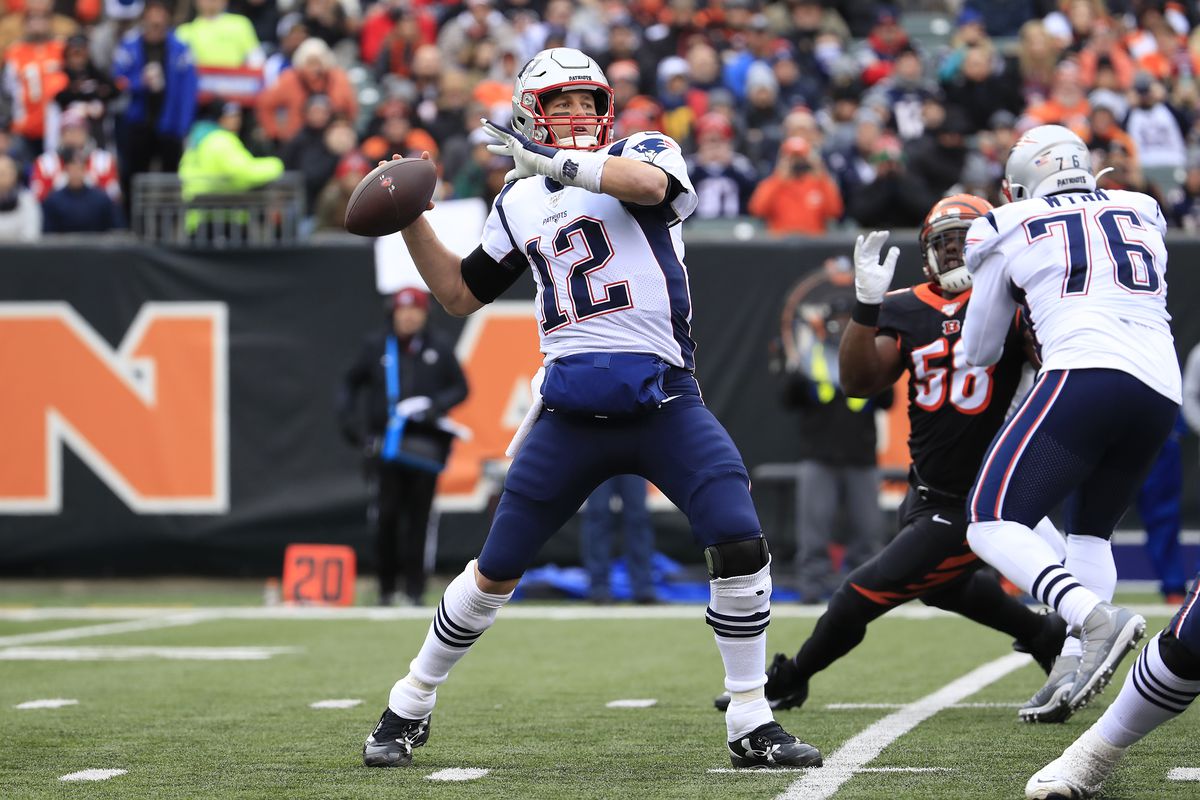 Tom Brady of the New England Patriots throws a pass during the first half against the Cincinnati Bengals in the game at Paul Brown Stadium on December 15, 2019 in Cincinnati, Ohio.