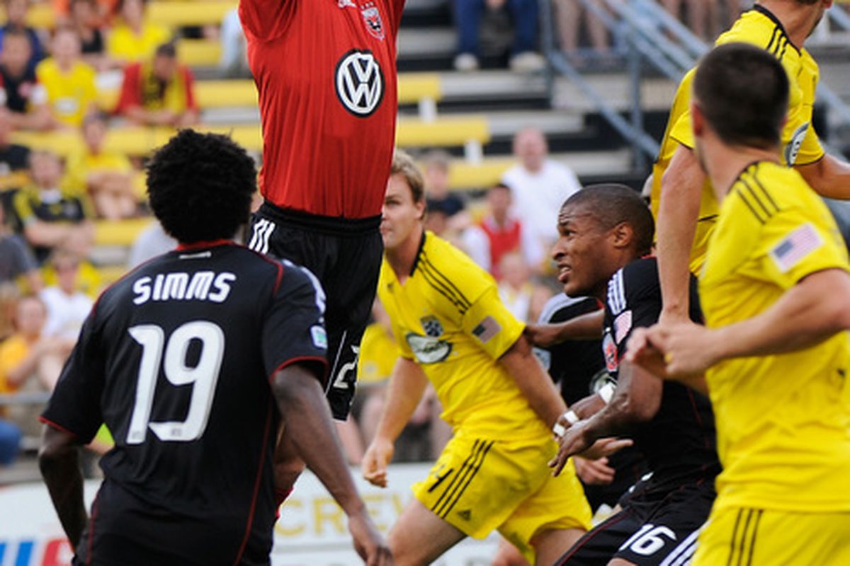 COLUMBUS, OH - JUNE 26:  Goalkeeper Troy Perkins #23 of D.C. United makes a save on a shot from the Columbus Crew on June 26, 2010 at Crew Stadium in Columbus, Ohio. The Crew defeated D.C. United 2-0.  (Photo by Jamie Sabau/Getty Images)