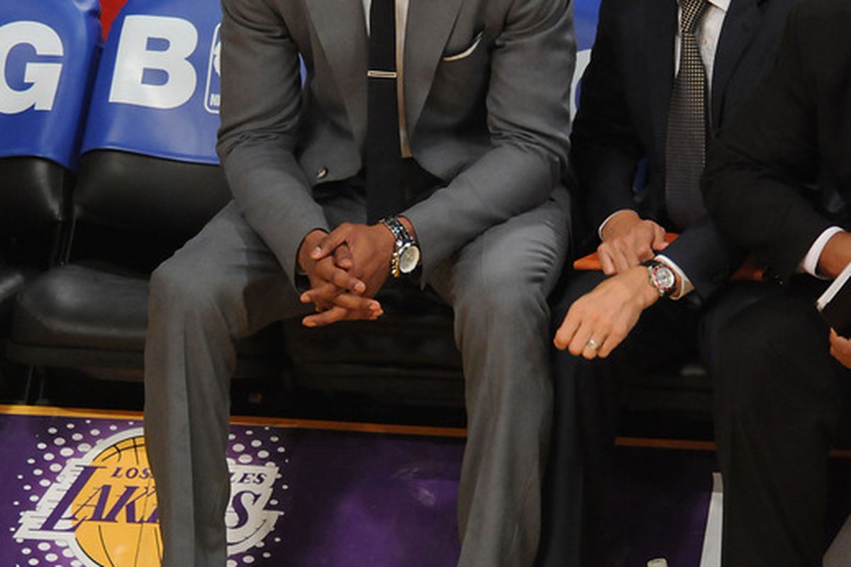 April 17, 2012; Los Angeles, CA, USA;  Los Angeles Lakers shooting guard Kobe Bryant (24) on the bench during the game against the San Antonio Spurs at the Staples Center. Spurs won 112-91.  Mandatory Credit: Jayne Kamin-Oncea-US PRESSWIRE