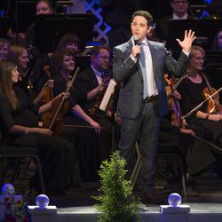 Guest performer Santino Fontana performs with the Tabernacle Choir at the annual Pioneer Day concert Friday, July 18, 2014, in Salt Lake City at the Conference Center.