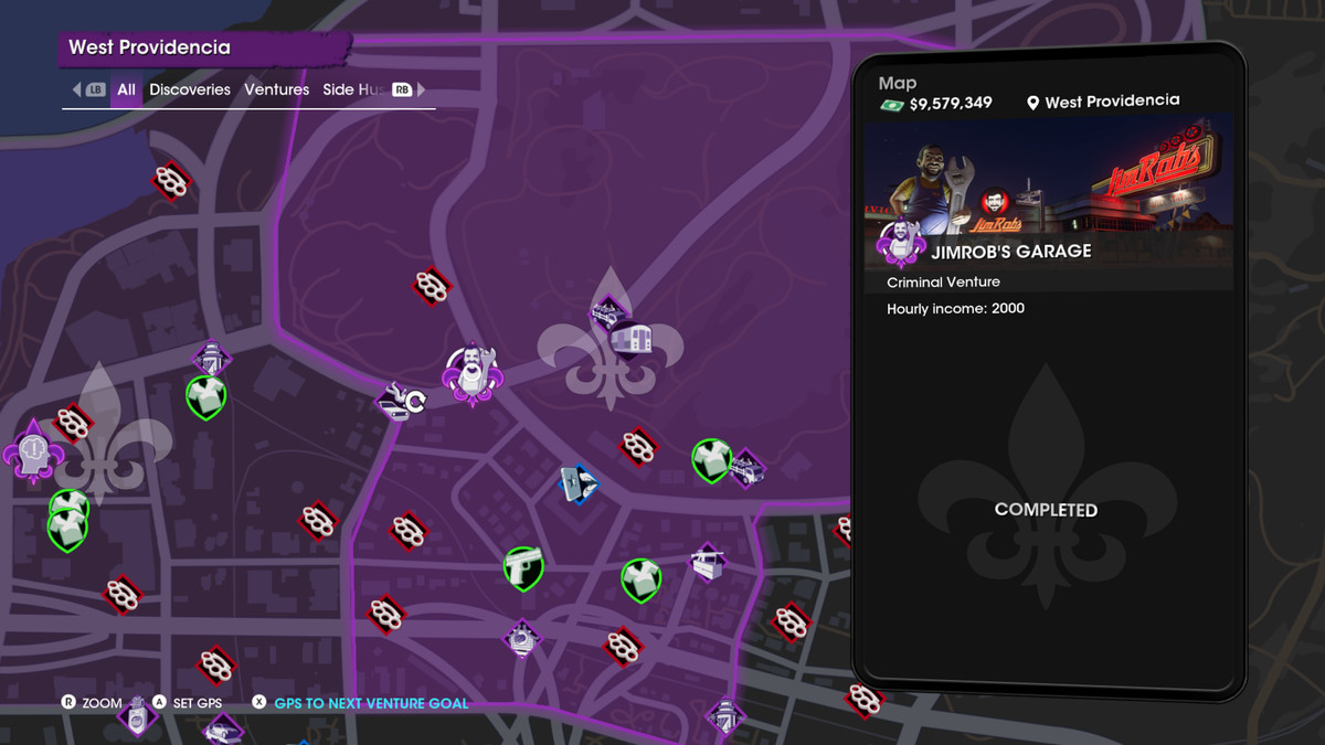 A look at the Empire map menu in Saints Row