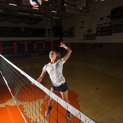 Dani Barton, outside hitter for Brighton High School and the Deseret News Ms. Volleyball 2016, poses for a photo at the school in Cottonwood Heights on Wednesday, Dec. 7, 2016.