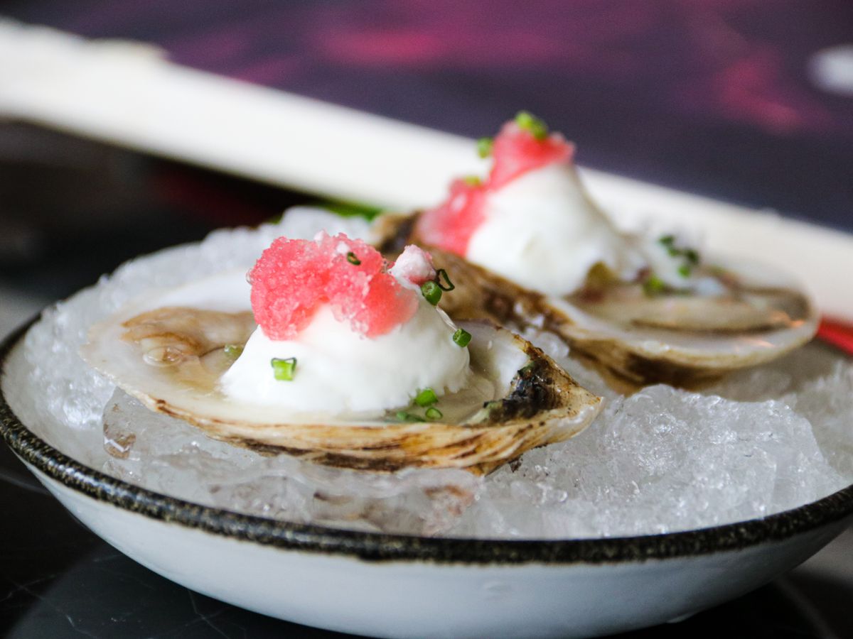 Oysters with crème fraîche and granita