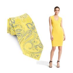 Bodycon + sunny yellow color =  sexy outfit that's still wedding appropriate. Keep your date's tie from feeling too matchy-matchy by finding one with a fresh print.  <a href="http://shop.nordstrom.com/S/nordstrom-woven-silk-tie/3192865?origin=category-per