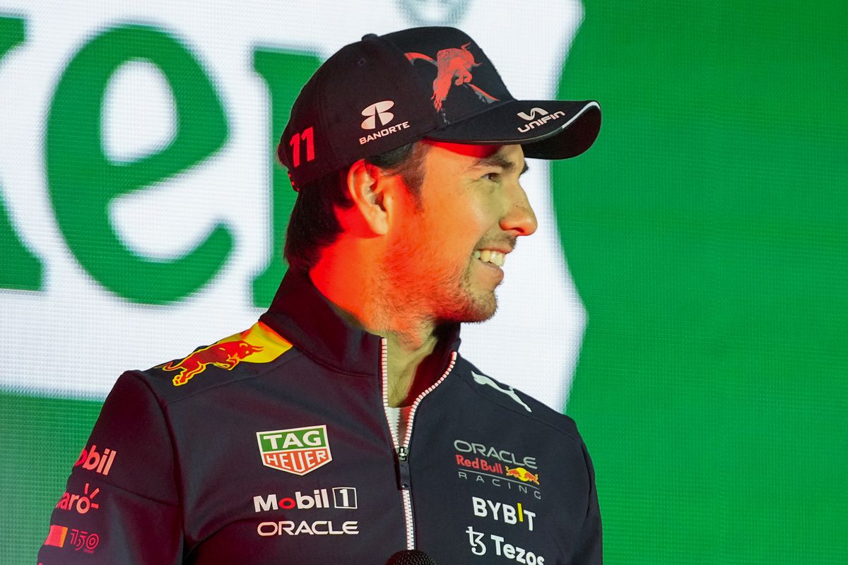 Oracle Red Bull Racing driver Sergio Perez during the Formula One Las Vegas Grand Prix Launch Party at Las Vegas Strip.