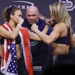 Michelle Waterson and Felice Herrig square off at UFC 229 ceremonial weigh-ins.