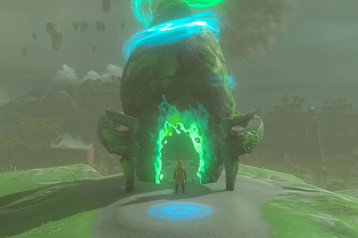 Link stands at the Utsushok Shrine entrance in Zelda: Tears of the Kingdom