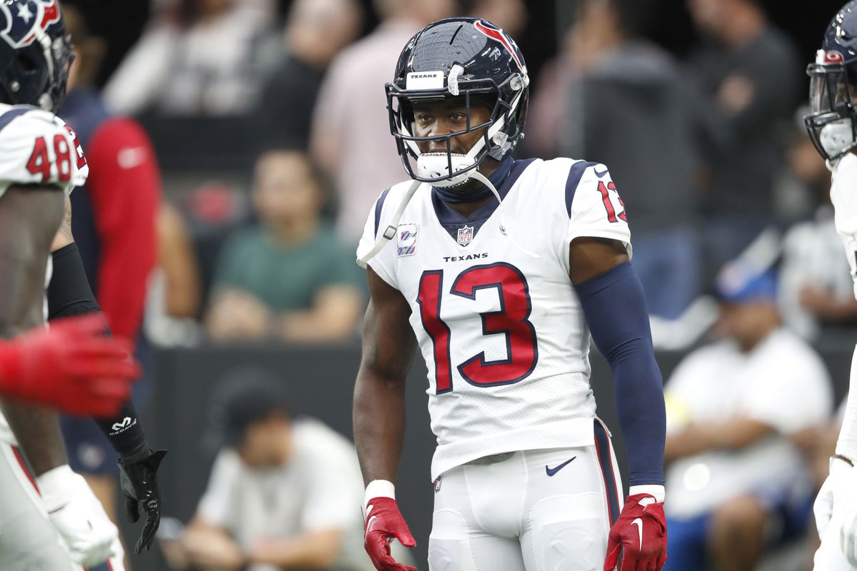 Wide receiver Brandin Cooks #13 of the Houston Texans warms up before a game against the Las Vegas Raiders